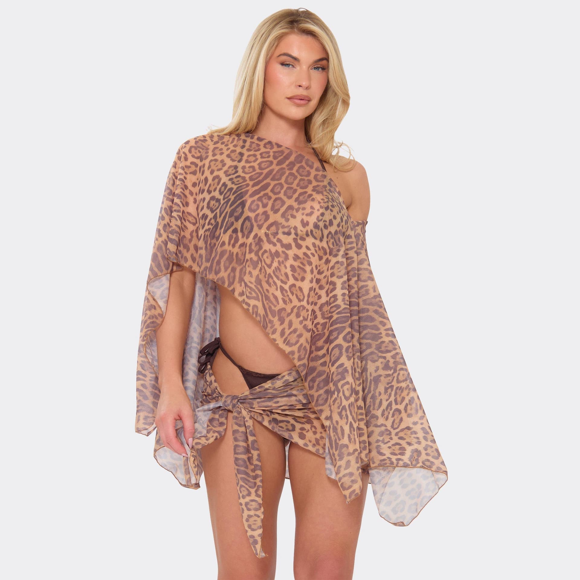 EGO Off The Shoulder Cape Top In Multi Leopard Print, Women's Size UK 6