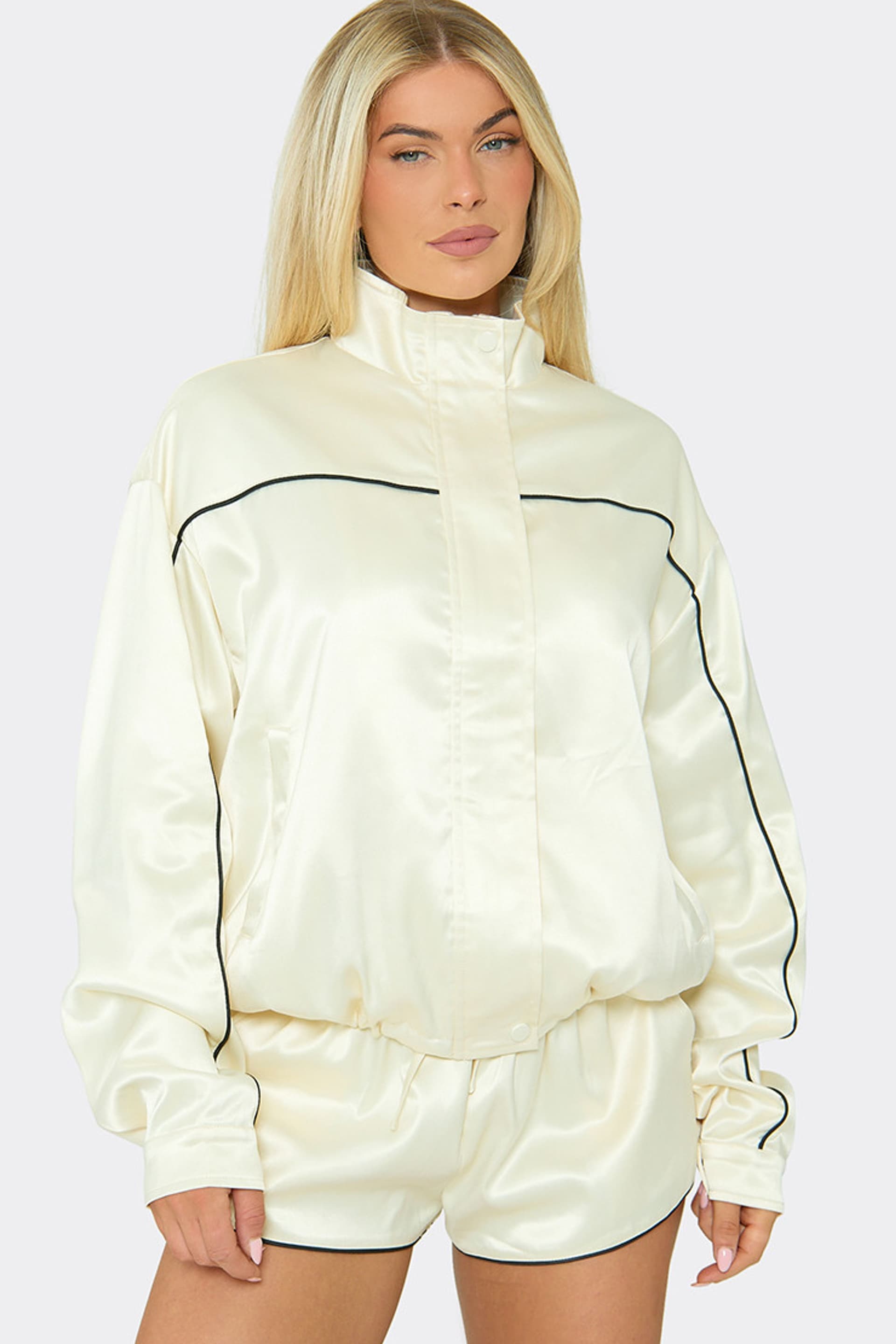 EGO EGO Women's Oversized Long Sleeve Satin Jacket in Cream