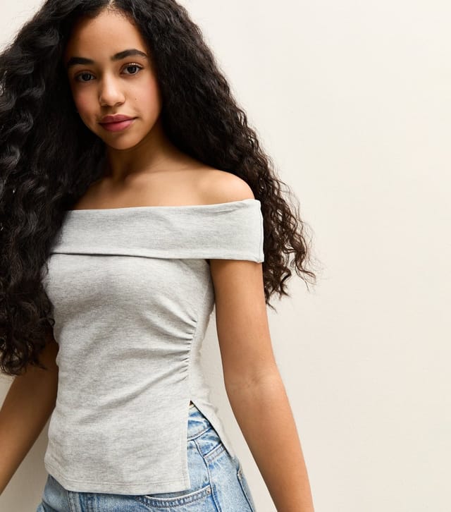 New Look Girls' Grey Ruched Side Bardot Top New Look - 2