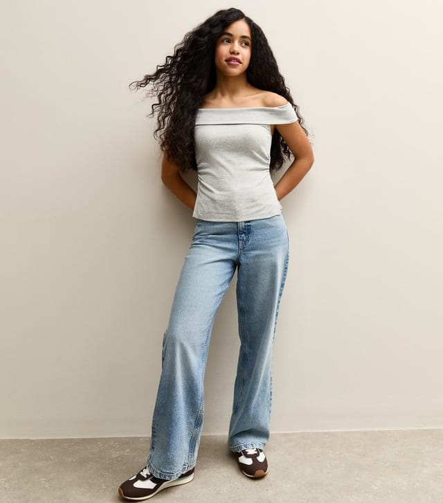 New Look Girls' Grey Ruched Side Bardot Top New Look - 3