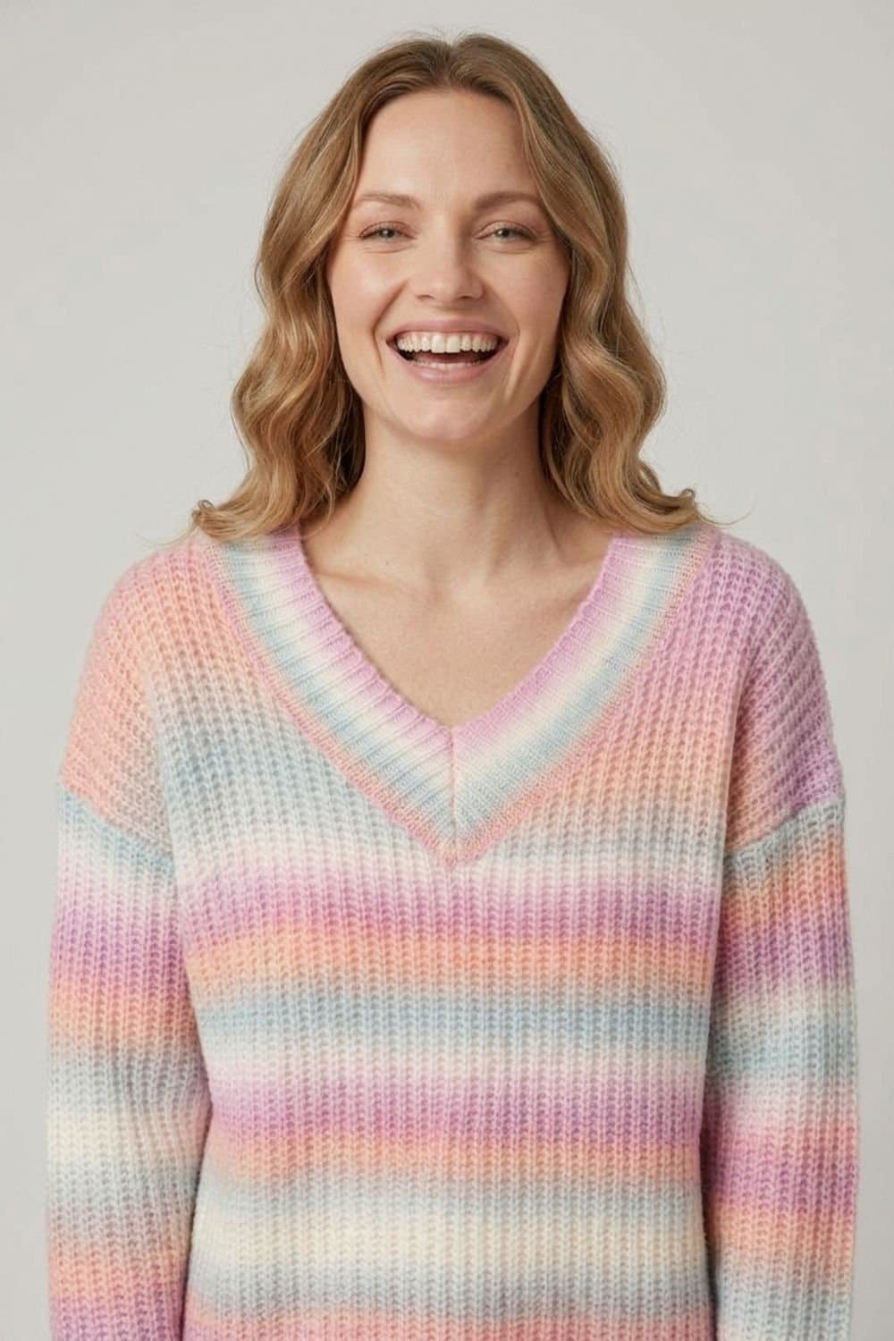 Izabel London Izabel London Women's Striped Relaxed Drop Shoulder Jumper in Purple