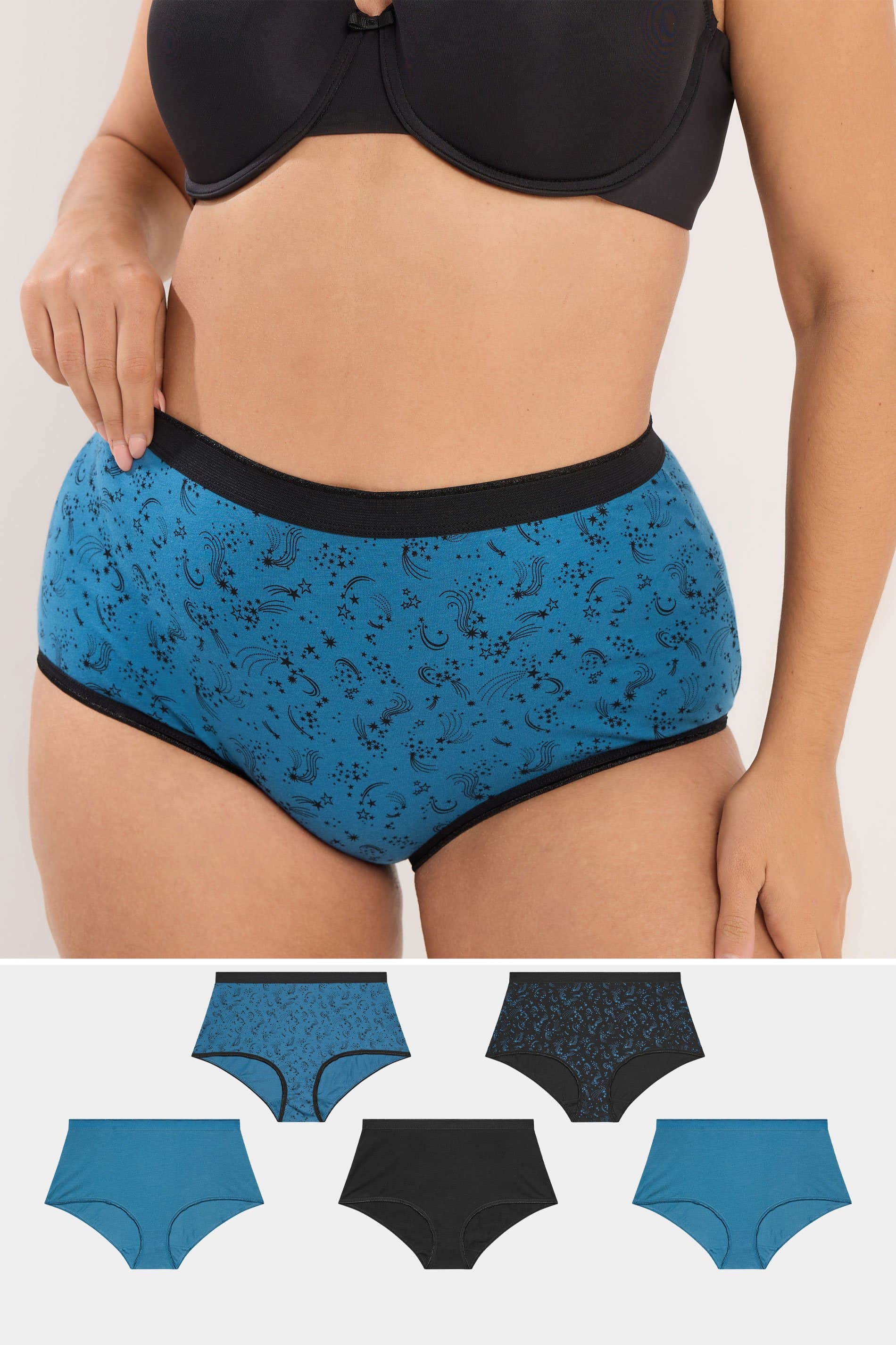 Yours 5 Pack Plus Size Teal Blue Shooting Star Full Briefs