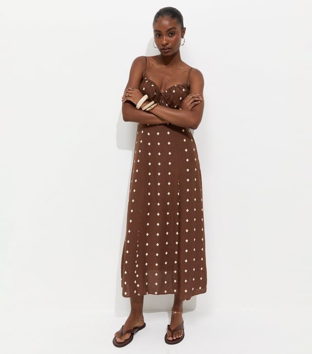 New Look Women's Brown With Linen Diamond Strappy Midi Dress New Look - 2