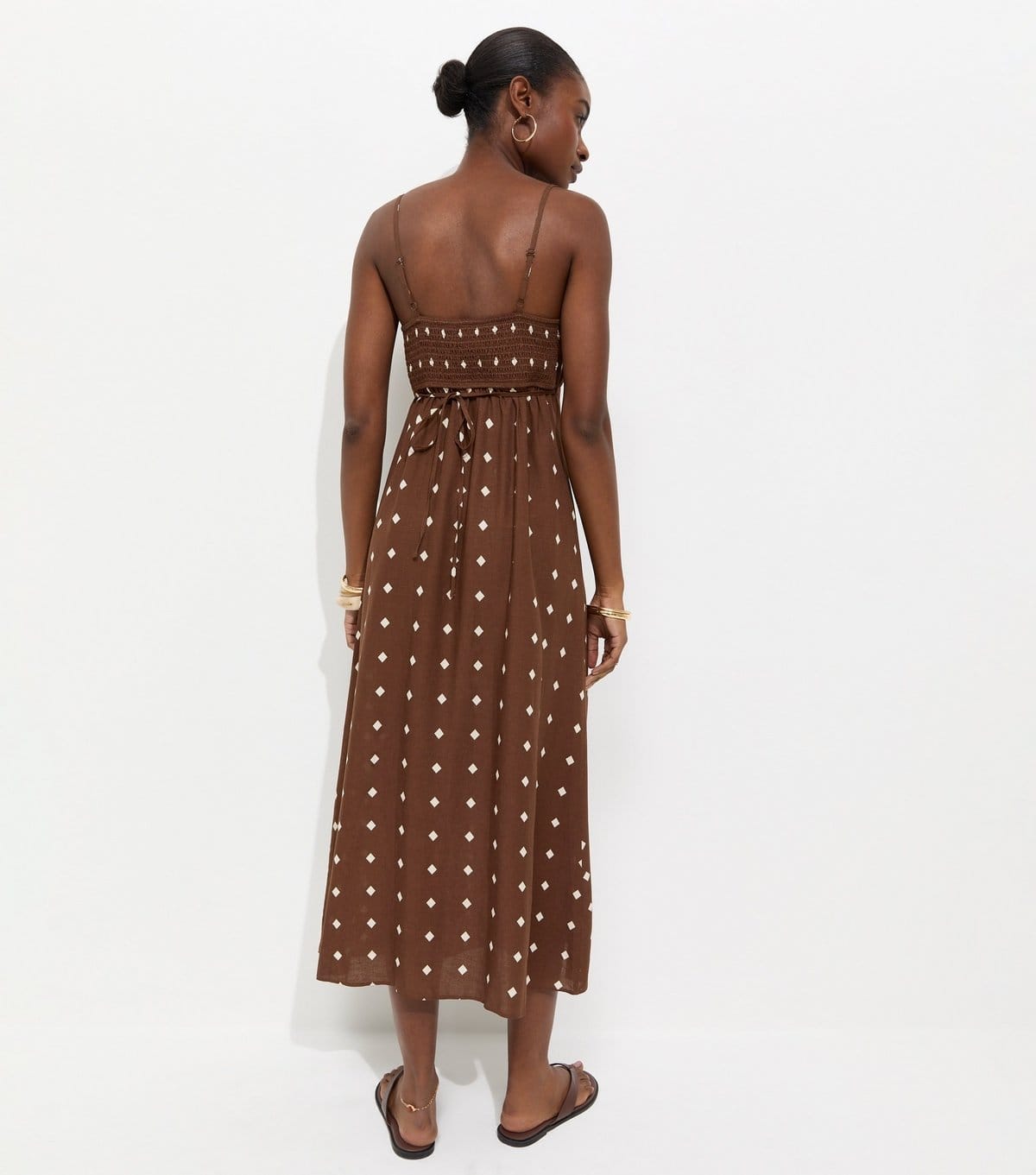 New Look Women's Brown With Linen Diamond Strappy Midi Dress New Look - 4