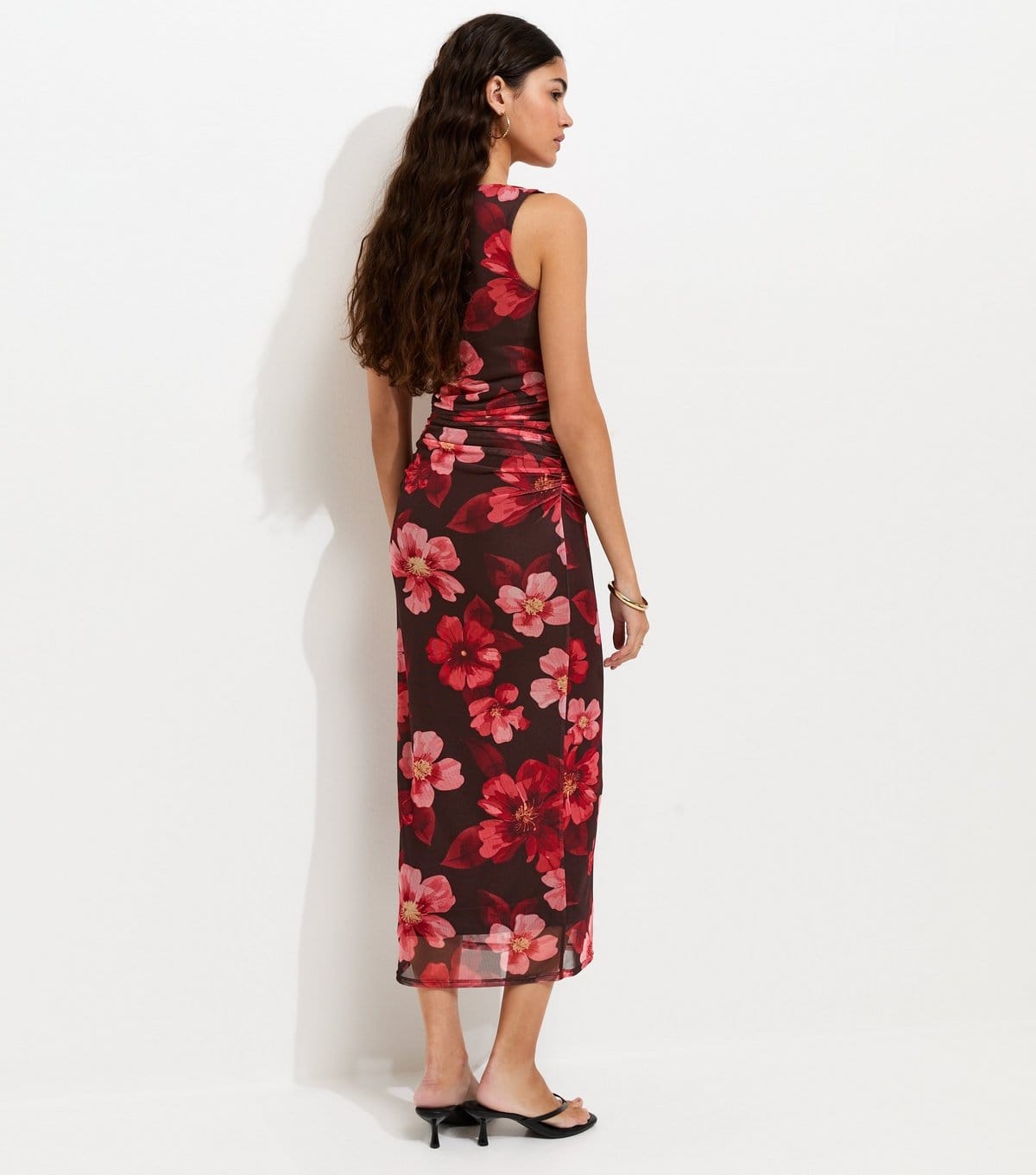 New Look Women's Brown Floral Mesh Square Neck Midi Dress New Look - 4