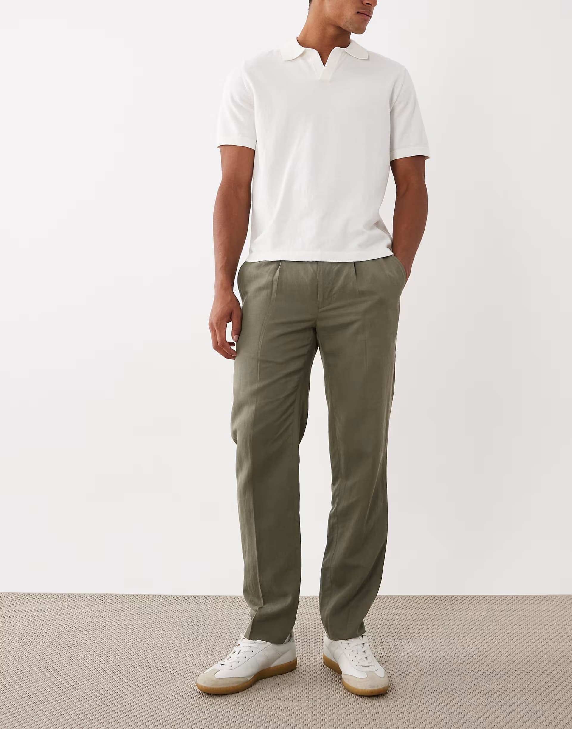 ASOS Mango Delave linen blend relaxed fit suit trouser co-ord in olive green