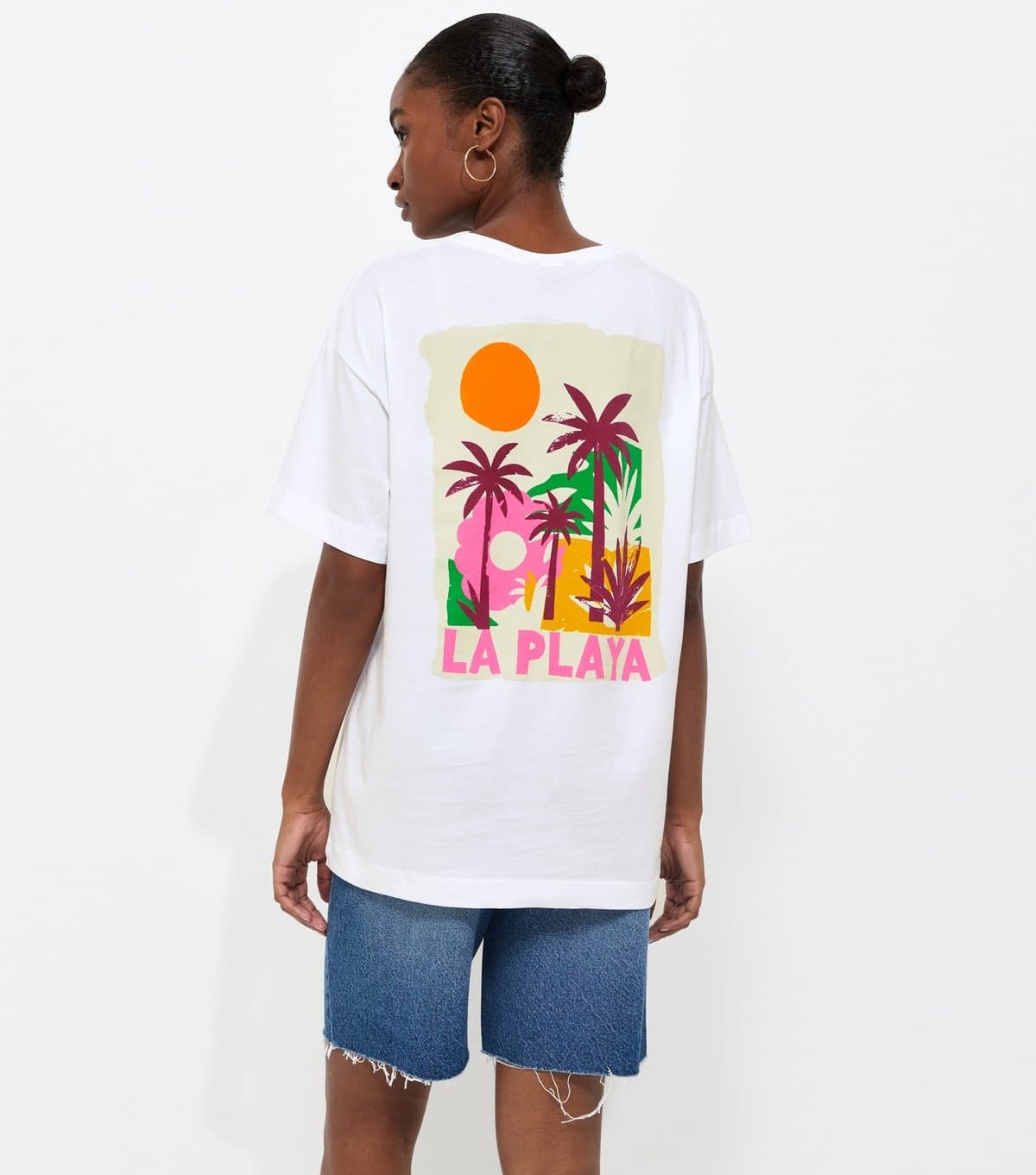 New Look Women's White Cotton La Playa Oversized T-Shirt New Look