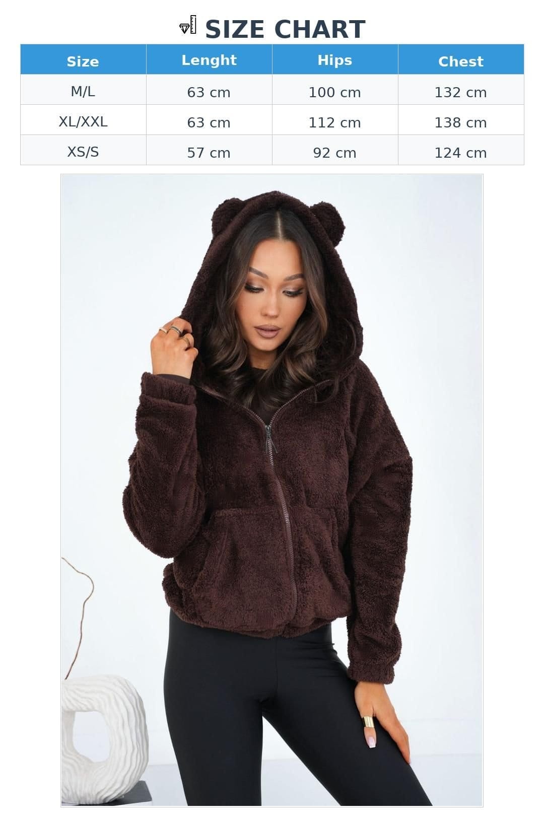 Love Lace Love Lace Women's Soft Teddy Zip Hoodie Sweatshirt with Ears in Brown - 4