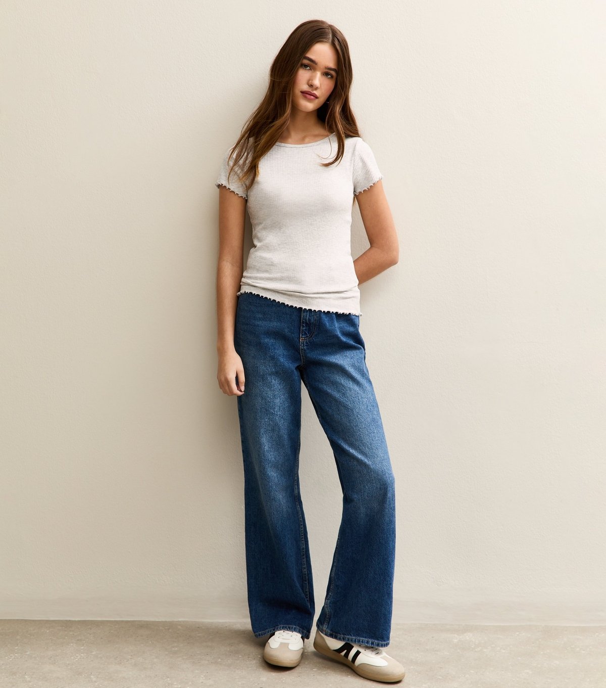 New Look Women's Grey Ribbed Jersey Frilly Trim Short Sleeve Top New Look - 3