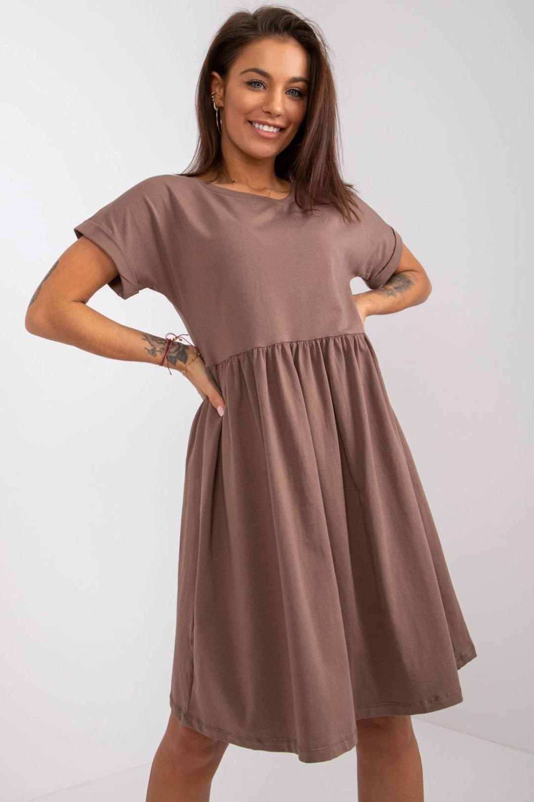 Love Lace Love Lace Women's Everyday Cotton Flared Unbuttoned Dress in Brown