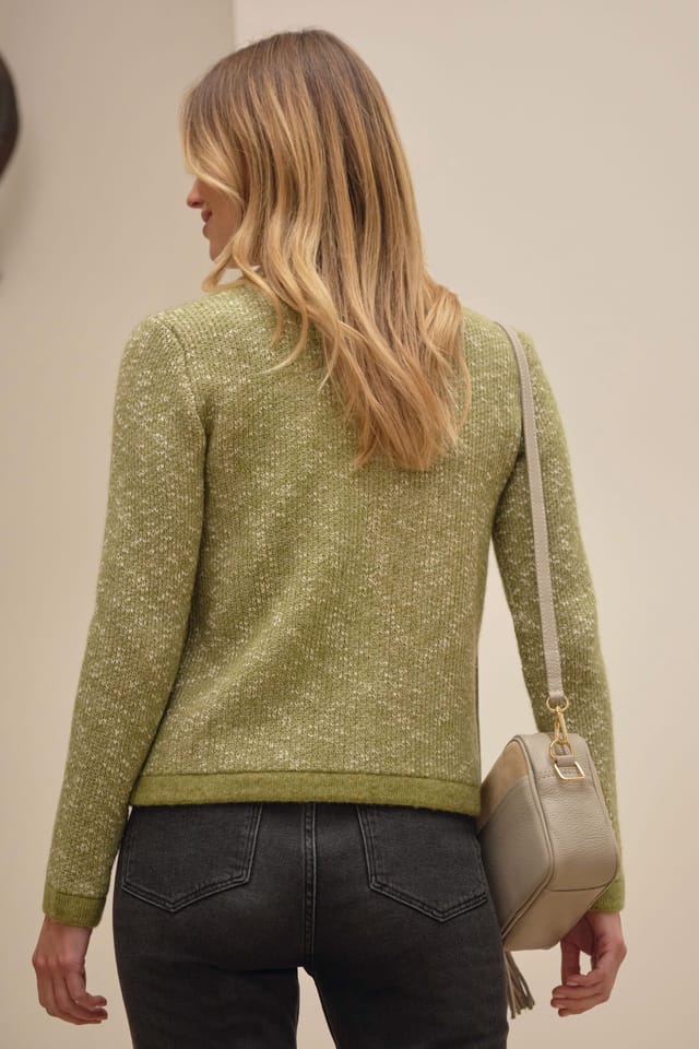 Pure Collection Pure Collection Women's Cotton Wool Tweedy Zip Jacket in Green - 2