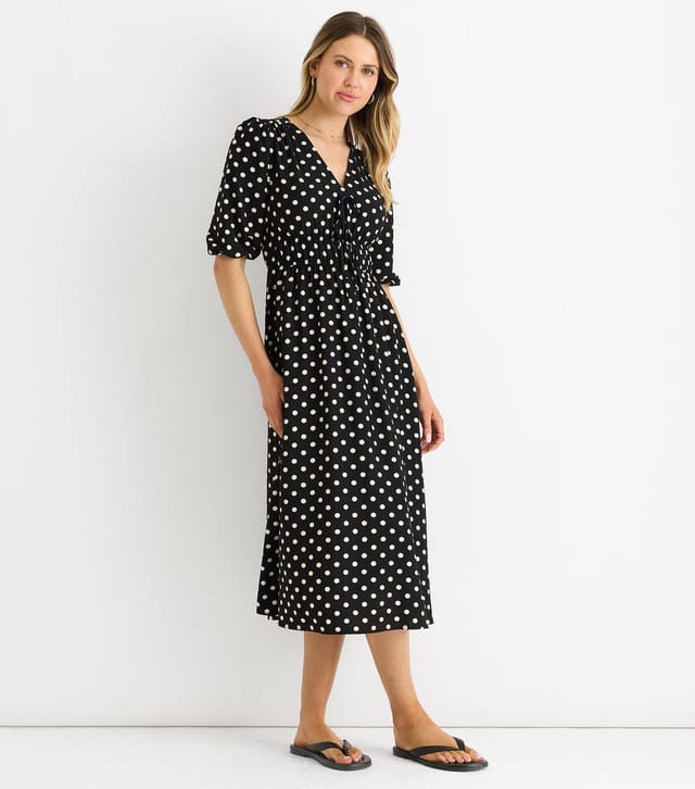 Gini London Women's Black Polka Dot Tie Neck Midi Dress Gini London New Look - 3