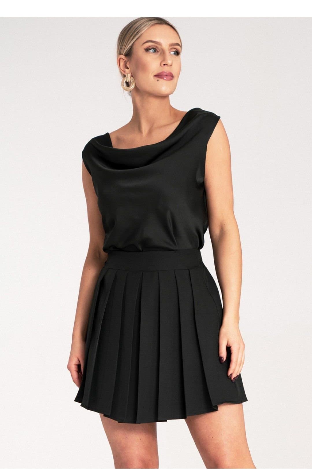 Love Lace Love Lace Black Satin Waterfall Mini Dress with Thick Straps