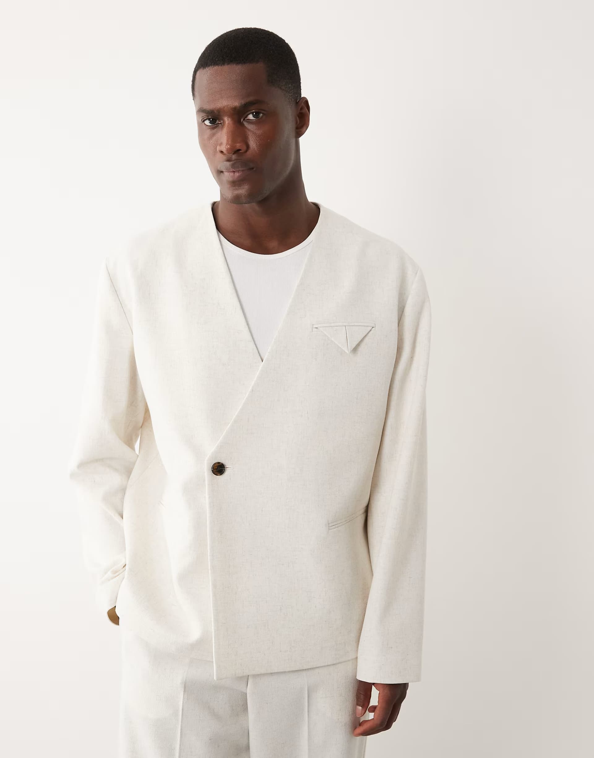 ASOS ASOS DESIGN boxy collarless suit jacket in stone
