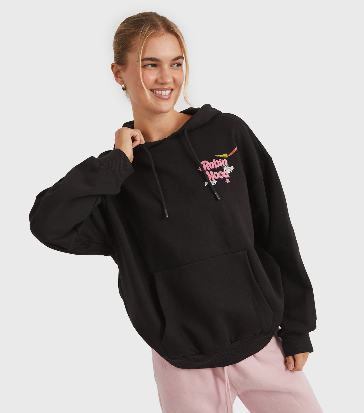 Skinnydip Women's Black Robin Hood Logo Print Hoodie Skinnydip New Look - 3