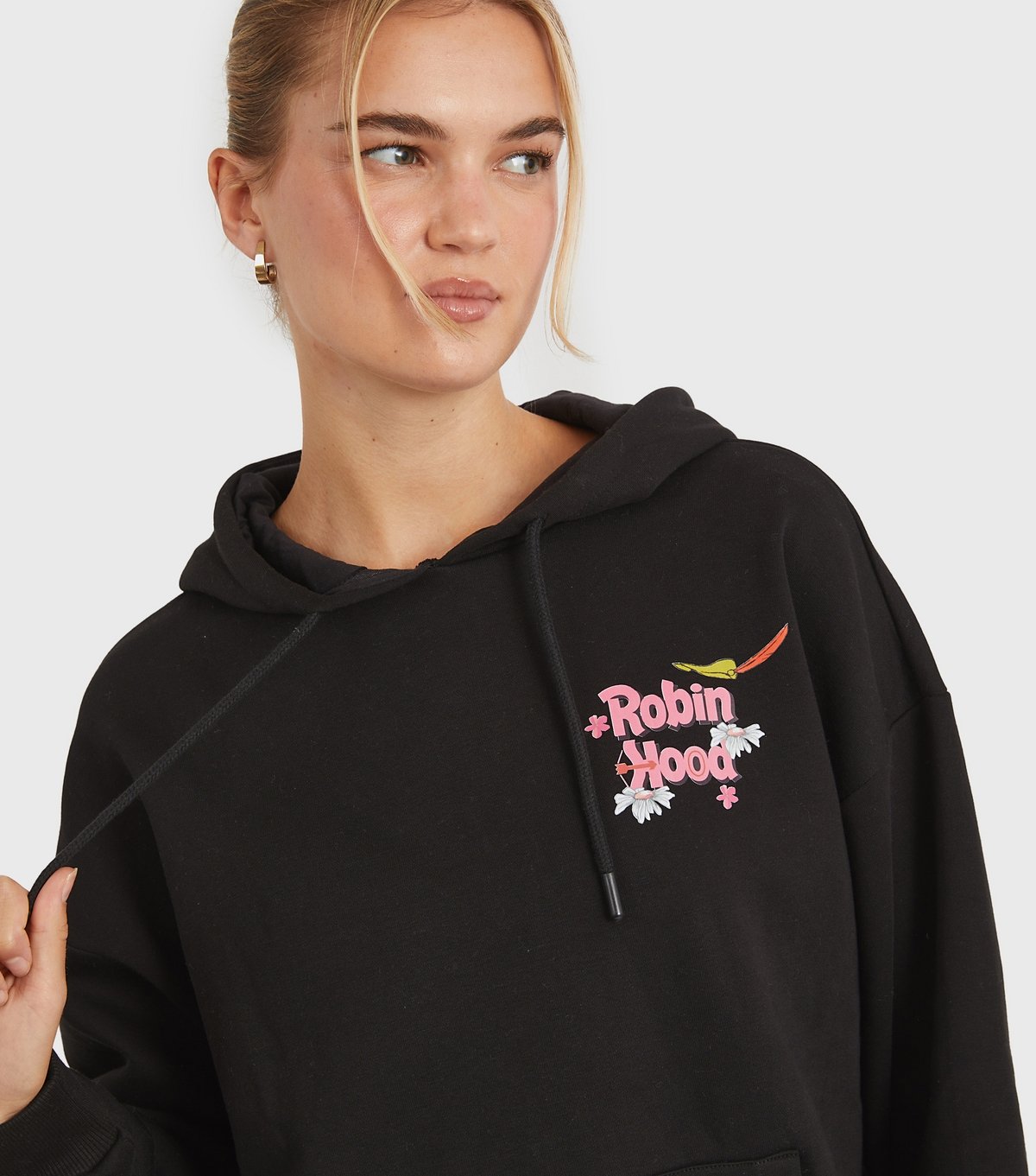 Skinnydip Women's Black Robin Hood Logo Print Hoodie Skinnydip New Look - 4