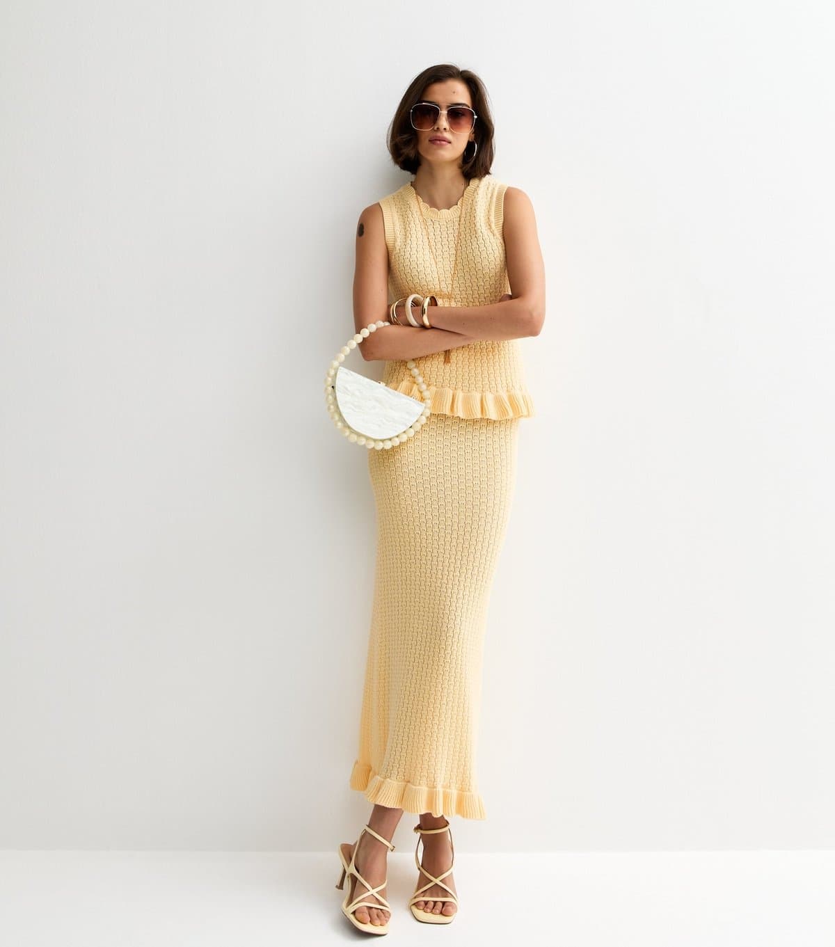 New Look New Look Yellow Cotton Rich Midi Skirt