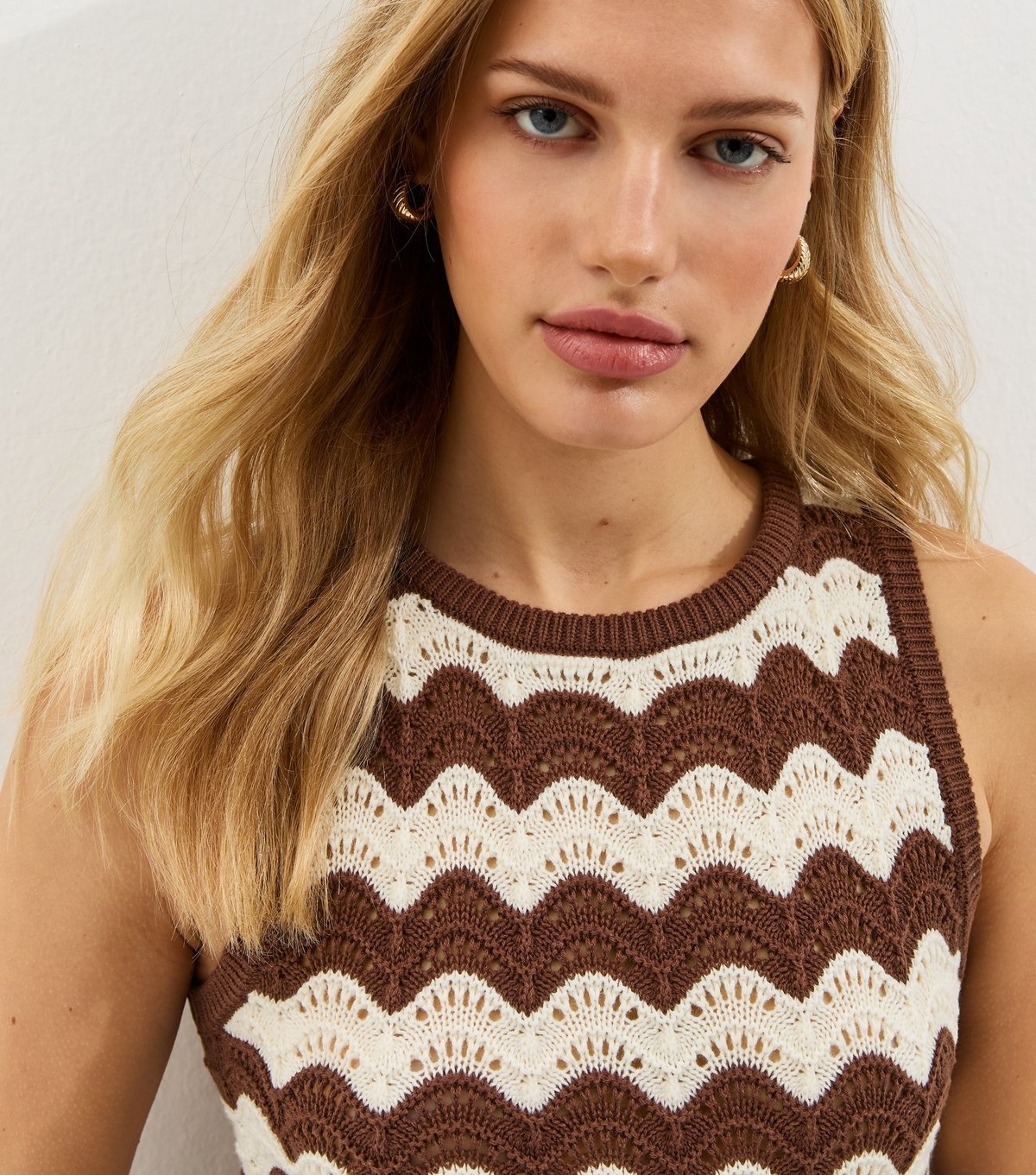 New Look Women's Brown Cotton Rich Knit Sleeveless Zig Zag Beach Maxi Dress New Look - 2