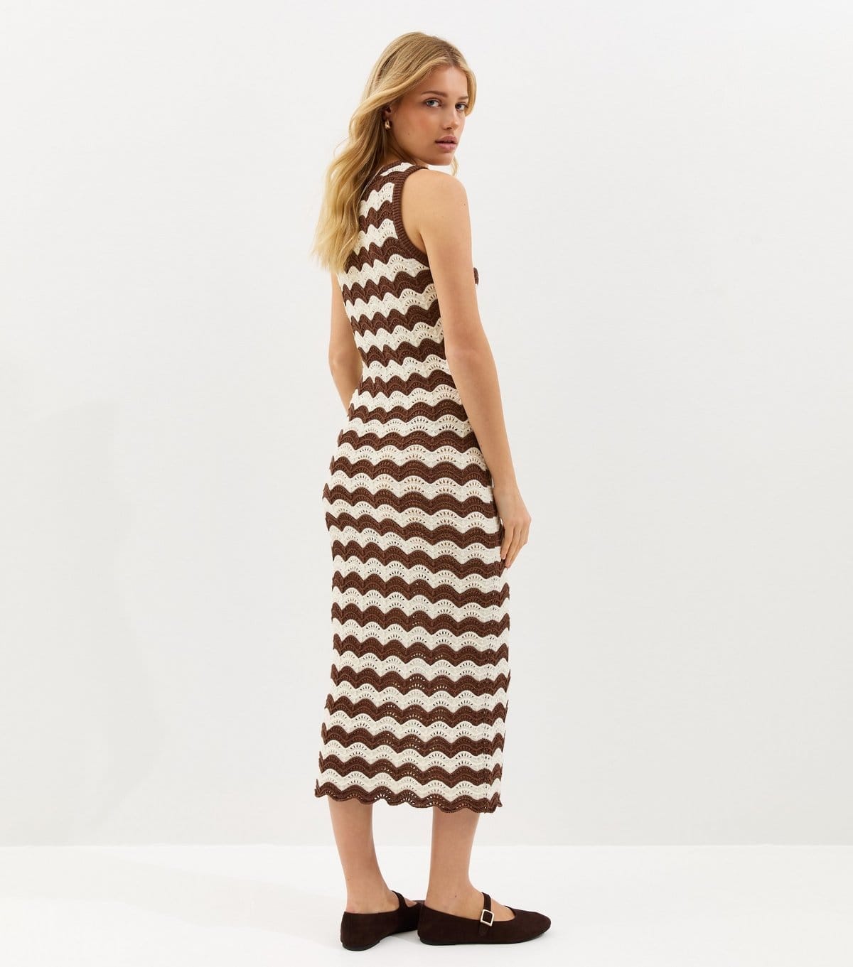 New Look Women's Brown Cotton Rich Knit Sleeveless Zig Zag Beach Maxi Dress New Look - 4