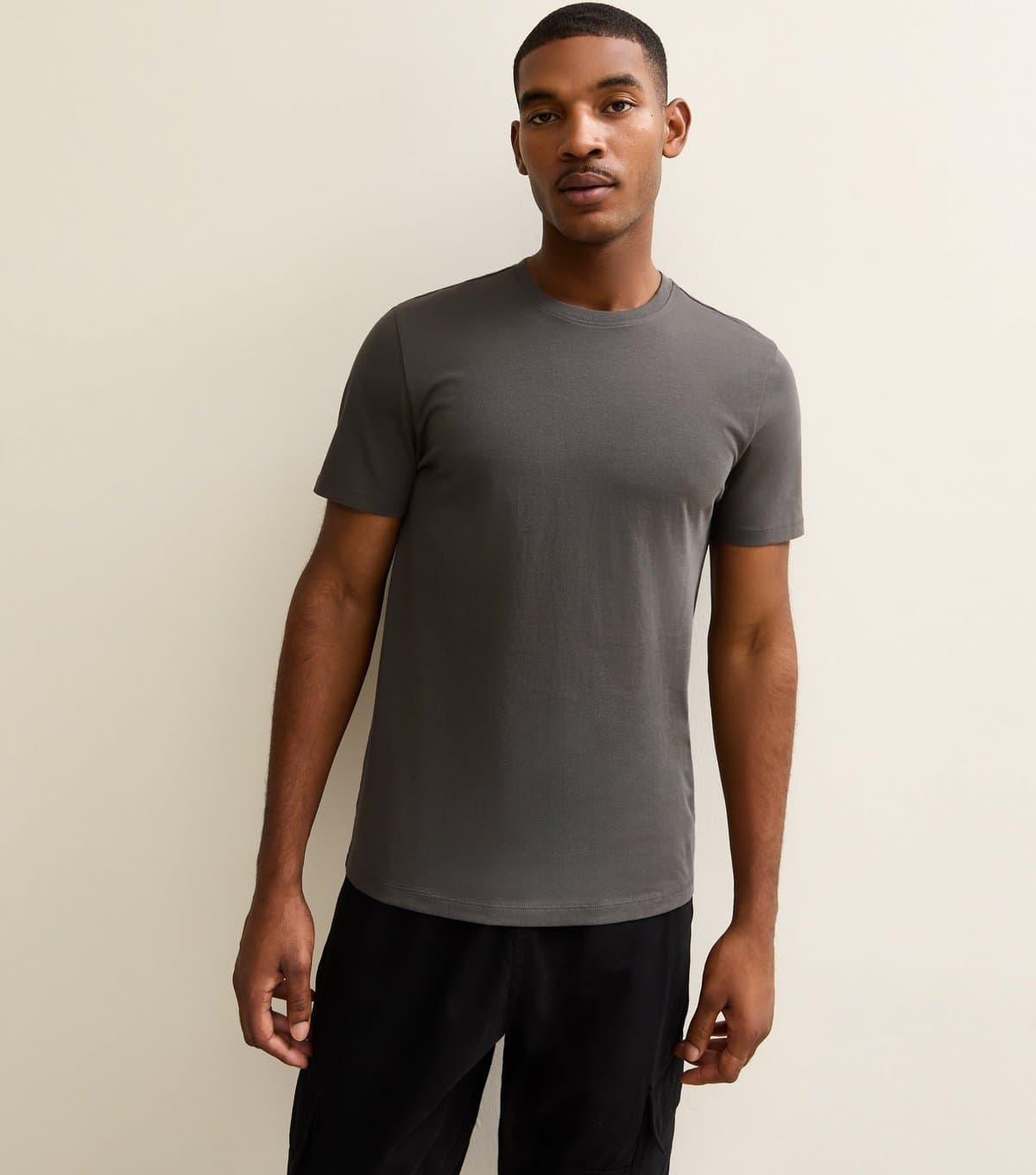 New Look Men's Dark Grey Regular Crew Neck Jersey T-Shirt New Look