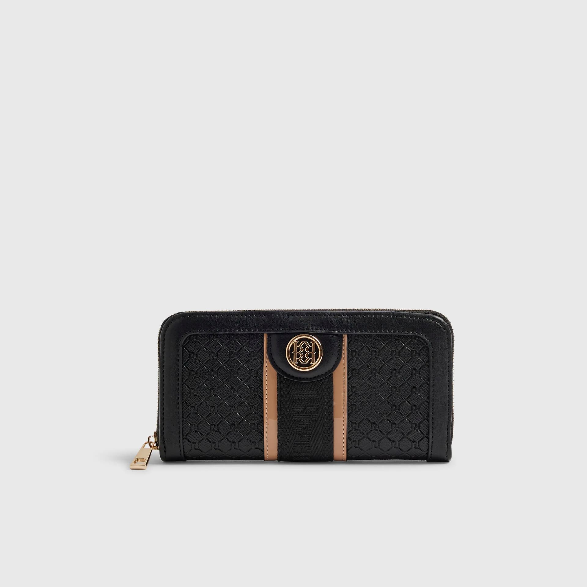 River Island River Island Womens Black Monogram Embossed Zip Around Purse