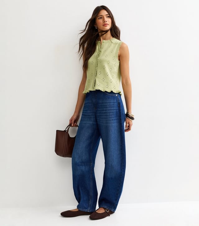 New Look Women's Light Green Cotton Rich Stitch Detail Scallop Trim Waistcoat New Look - 3