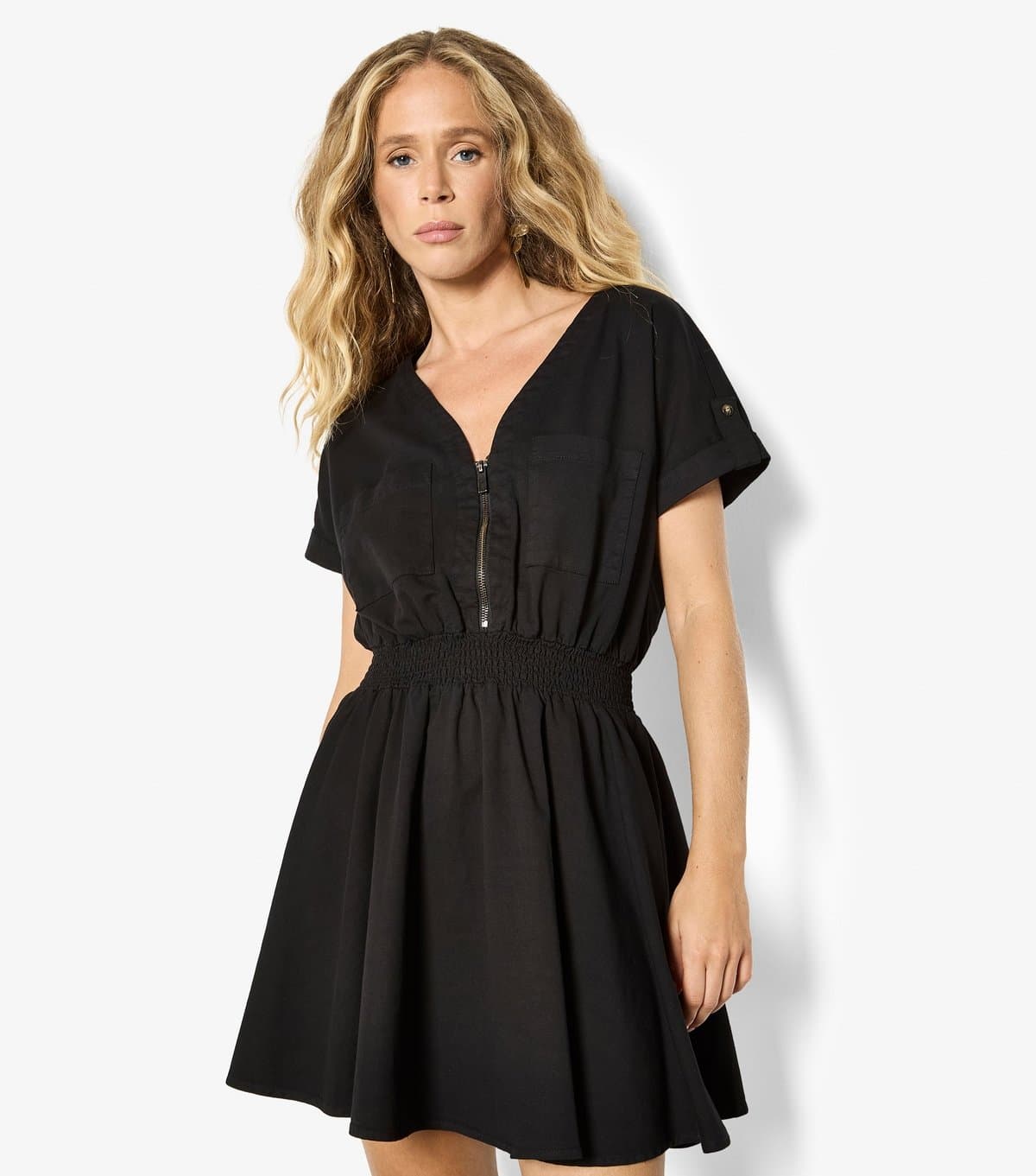 Apricot Women's Black Zip Detail Flared Mini Dress Apricot New Look