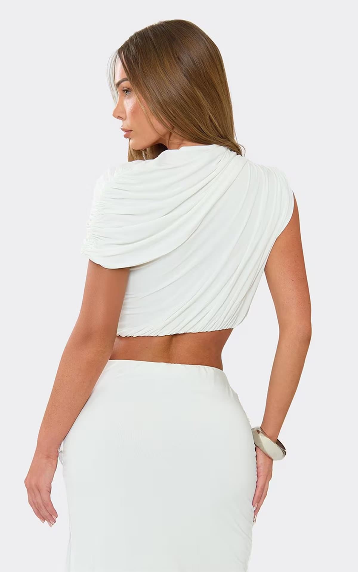 EGO Wrap Sleeve Ruched Top In Ivory, Women's Size UK 6