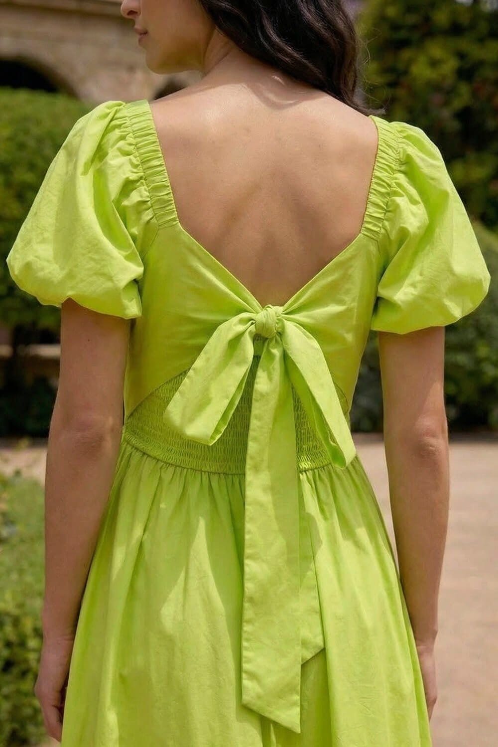 Dusk Dusk Women's Pleated Puff Midi Dress in Lime - 4