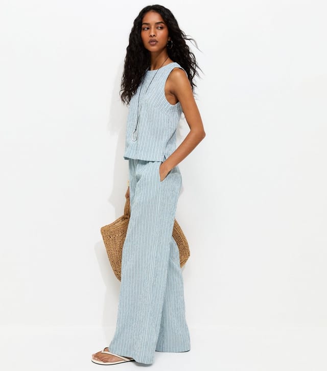 New Look Women's Blue Textured Stripe Wide Leg Trousers New Look - 3