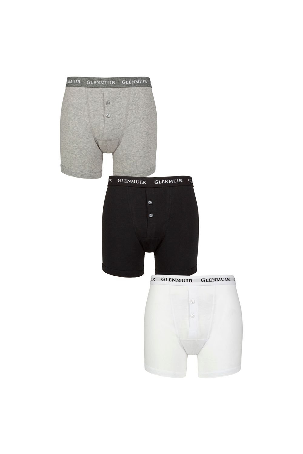 Glenmuir Glenmuir Men's Mens 3 Pack William Button Front Cotton Boxer Shorts - 3