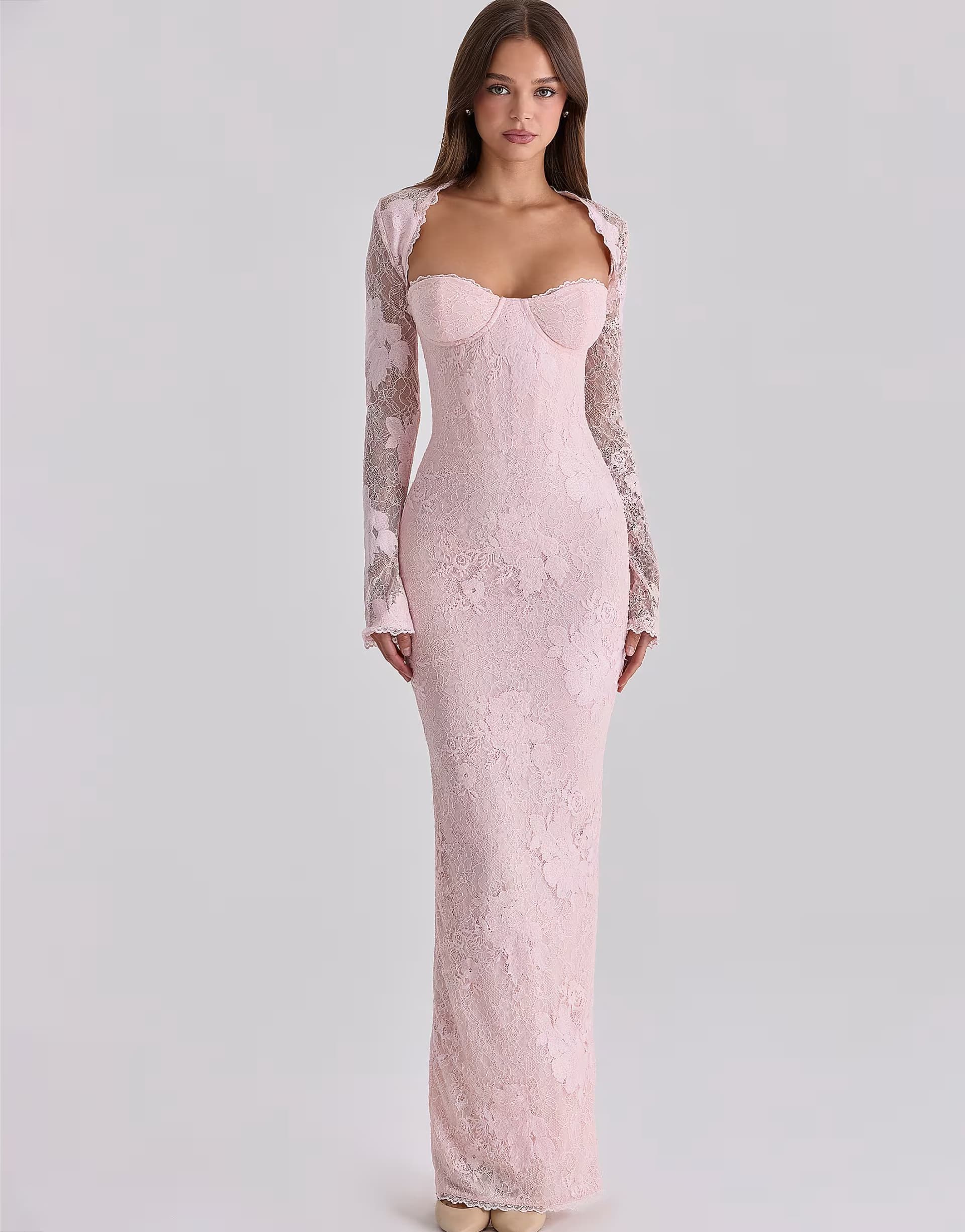 ASOS House of CB Lucienne pink lace maxi dress in pink