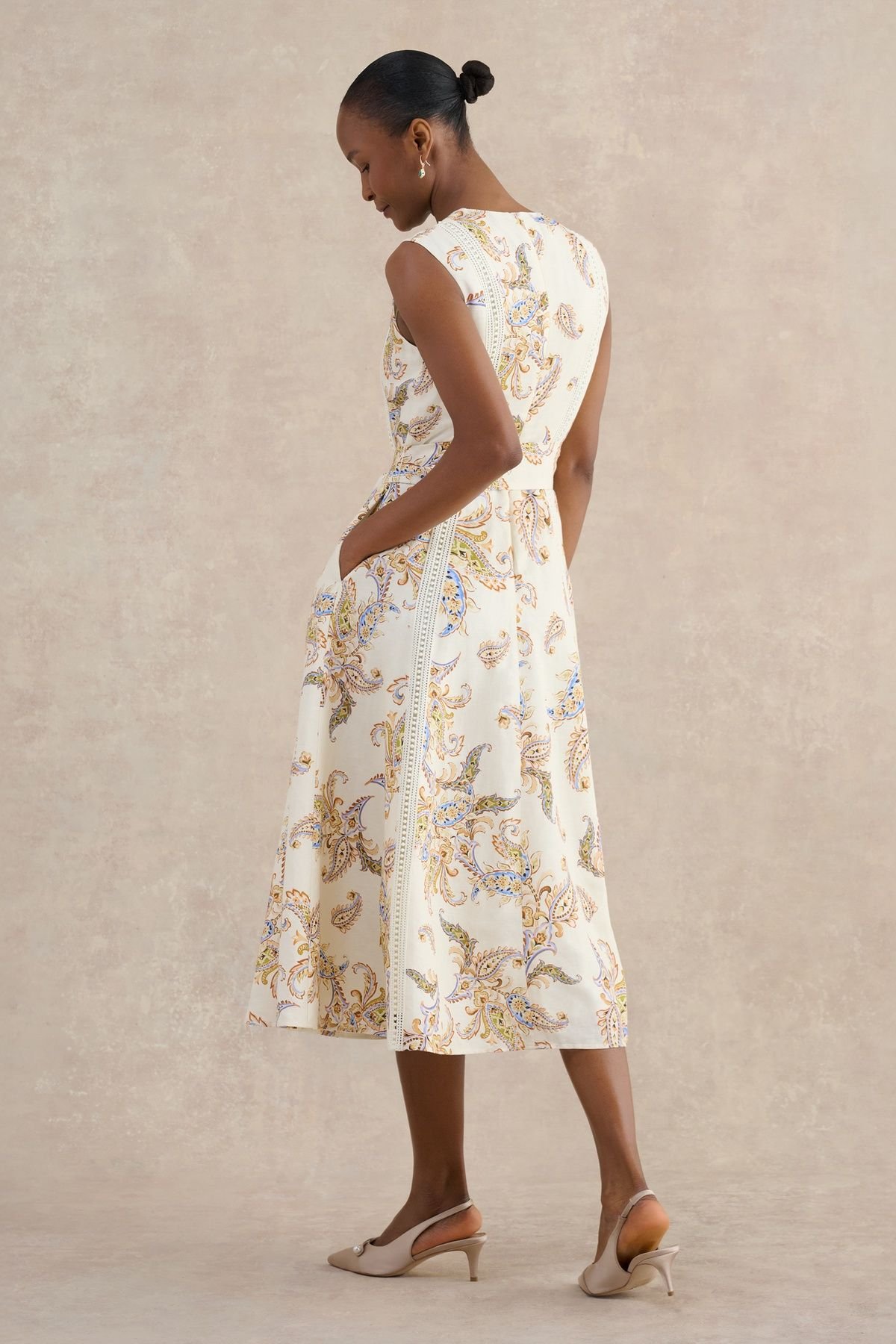 Hobbs London Hobbs London Women's Uma Linen Blend Midi Dress in Cream - 4