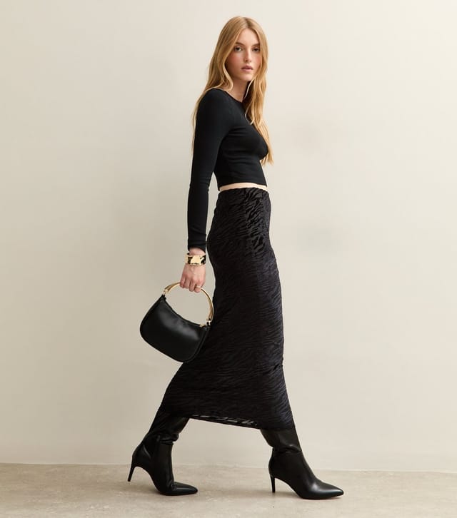 New Look Women's Black Zebra Devore Midi Skirt New Look - 2