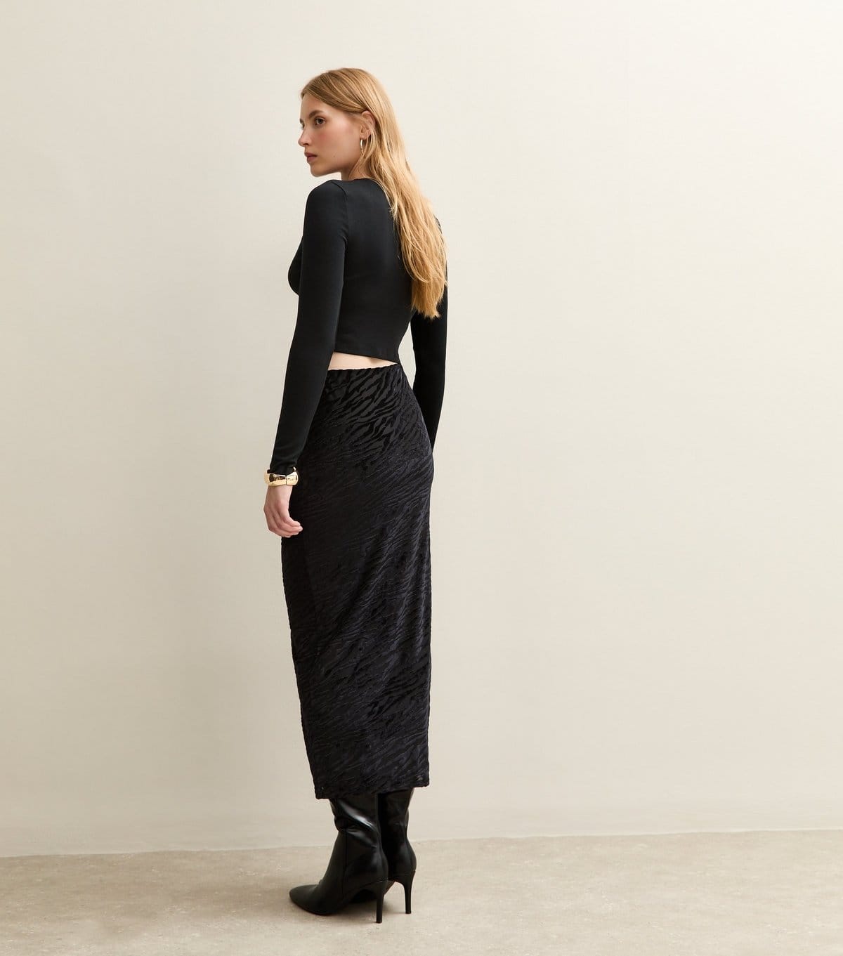 New Look Women's Black Zebra Devore Midi Skirt New Look - 4