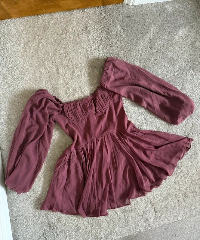 ASOS Design ASOS design puff sleeve chiffon lace up mini skater dress berry size 10