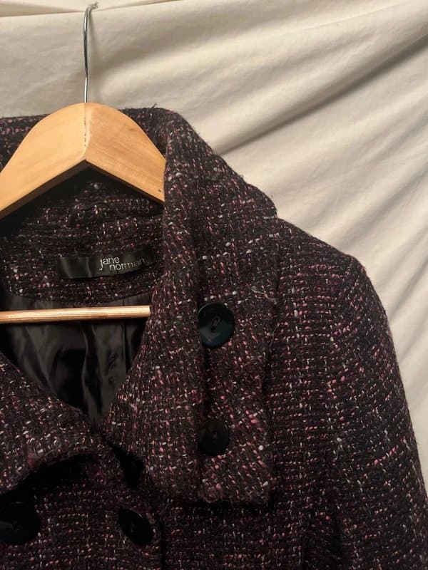 Jane Norman Jane Norman Burgundy Coat Wool Blend 18% size UK 14 (382)