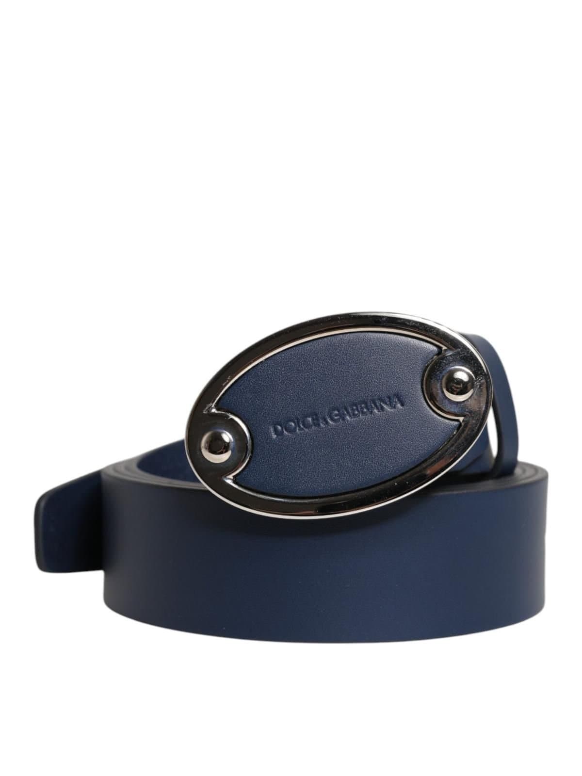 Dolce & Gabbana Dolce & Gabbana Men's Blue Leather Classic Metal Logo Buckle Belt