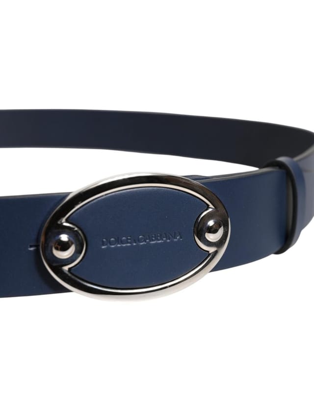 Dolce & Gabbana Dolce & Gabbana Men's Blue Leather Classic Metal Logo Buckle Belt - 3