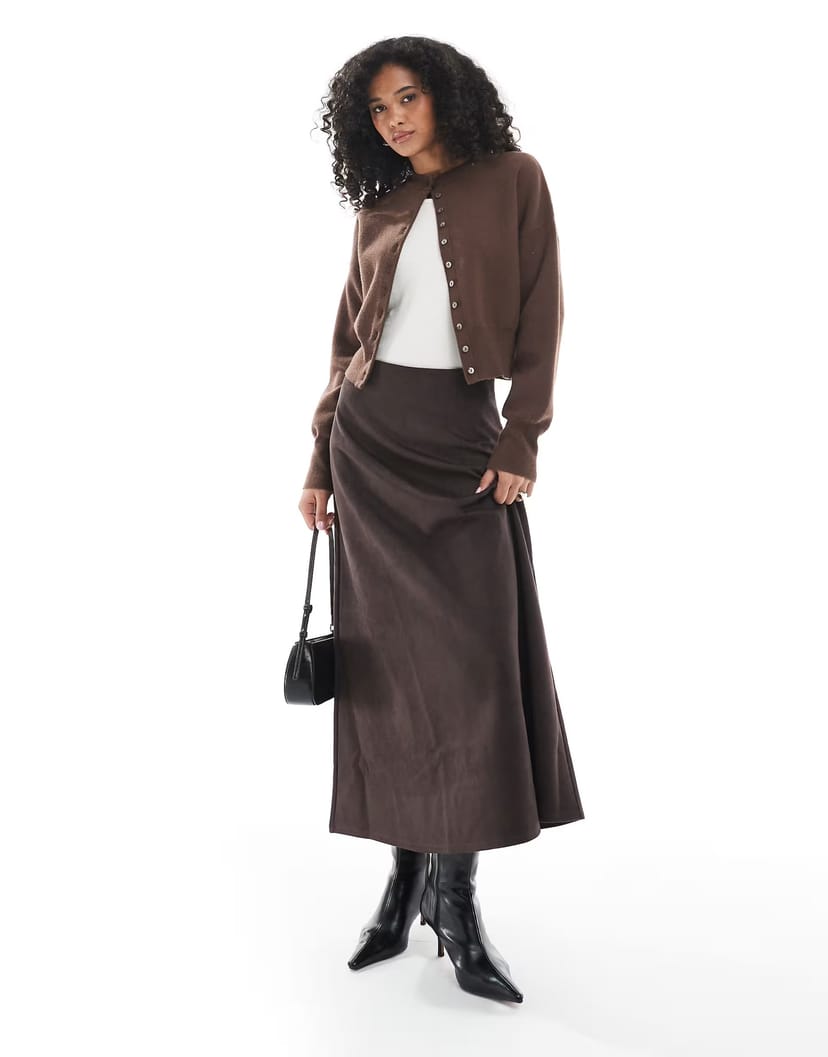 ASOS ONLY faux suede maxi skirt in brown - 1