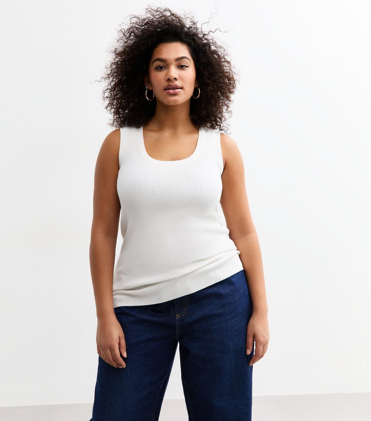 New Look New Look Plus Size White Ribbed Scoop Neck Vest