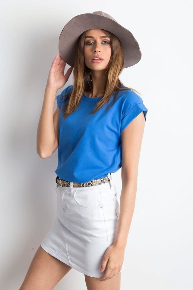 Love Lace Love Lace Women's Straight Cut Short Sleeve Round Neck T-Shirt in Blue - 2