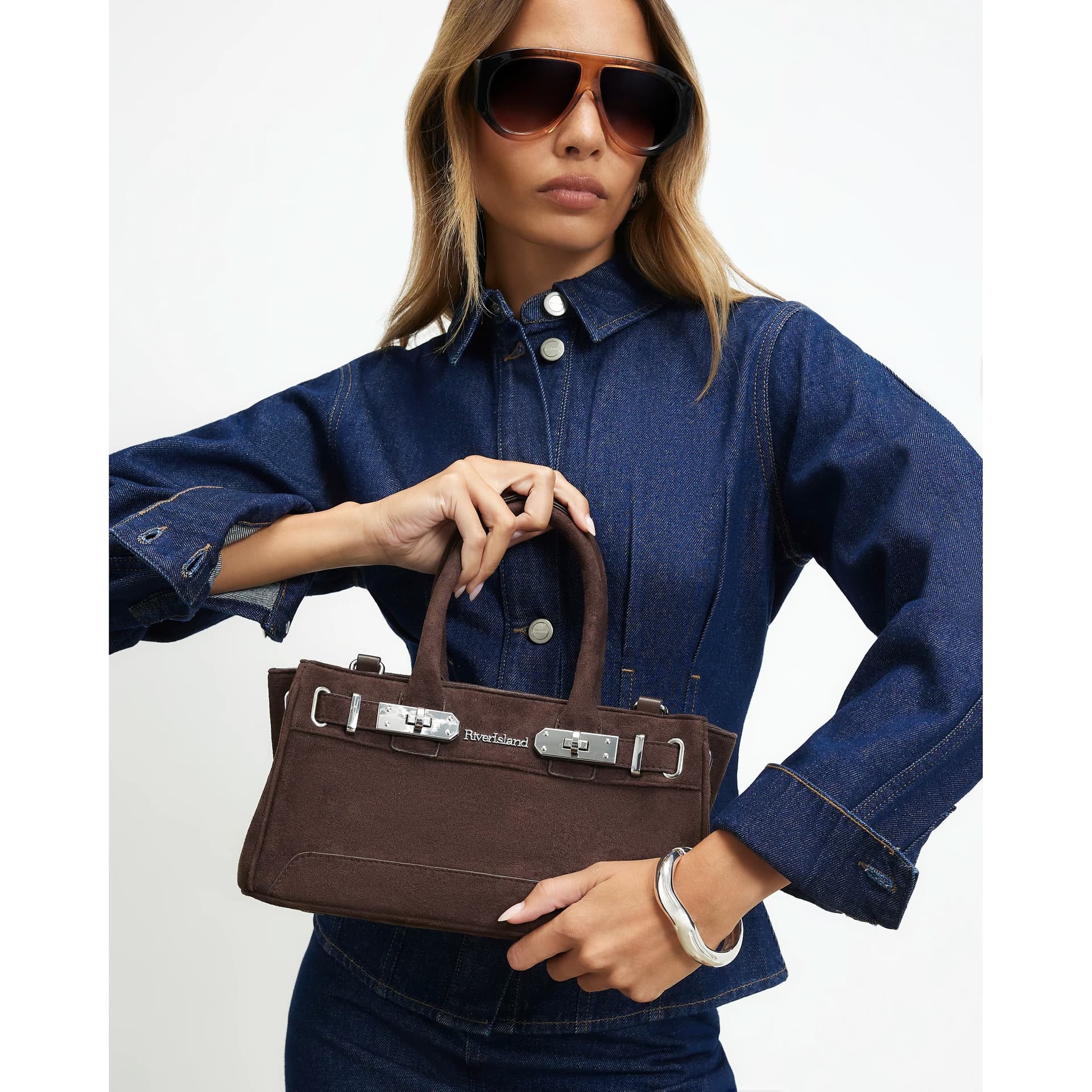 River Island River Island Womens Brown Lock Front Tote Bag