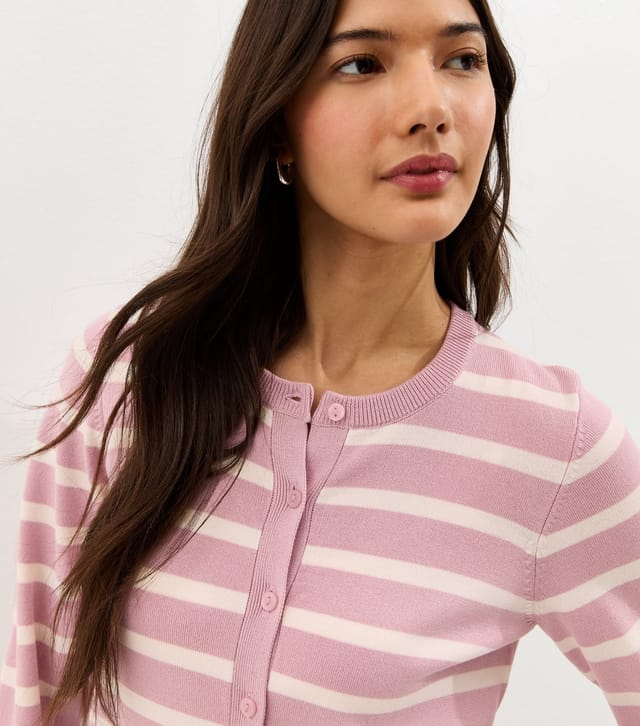 New Look Women's Pink Lightweight Striped Crew Neck Cardigan New Look - 2