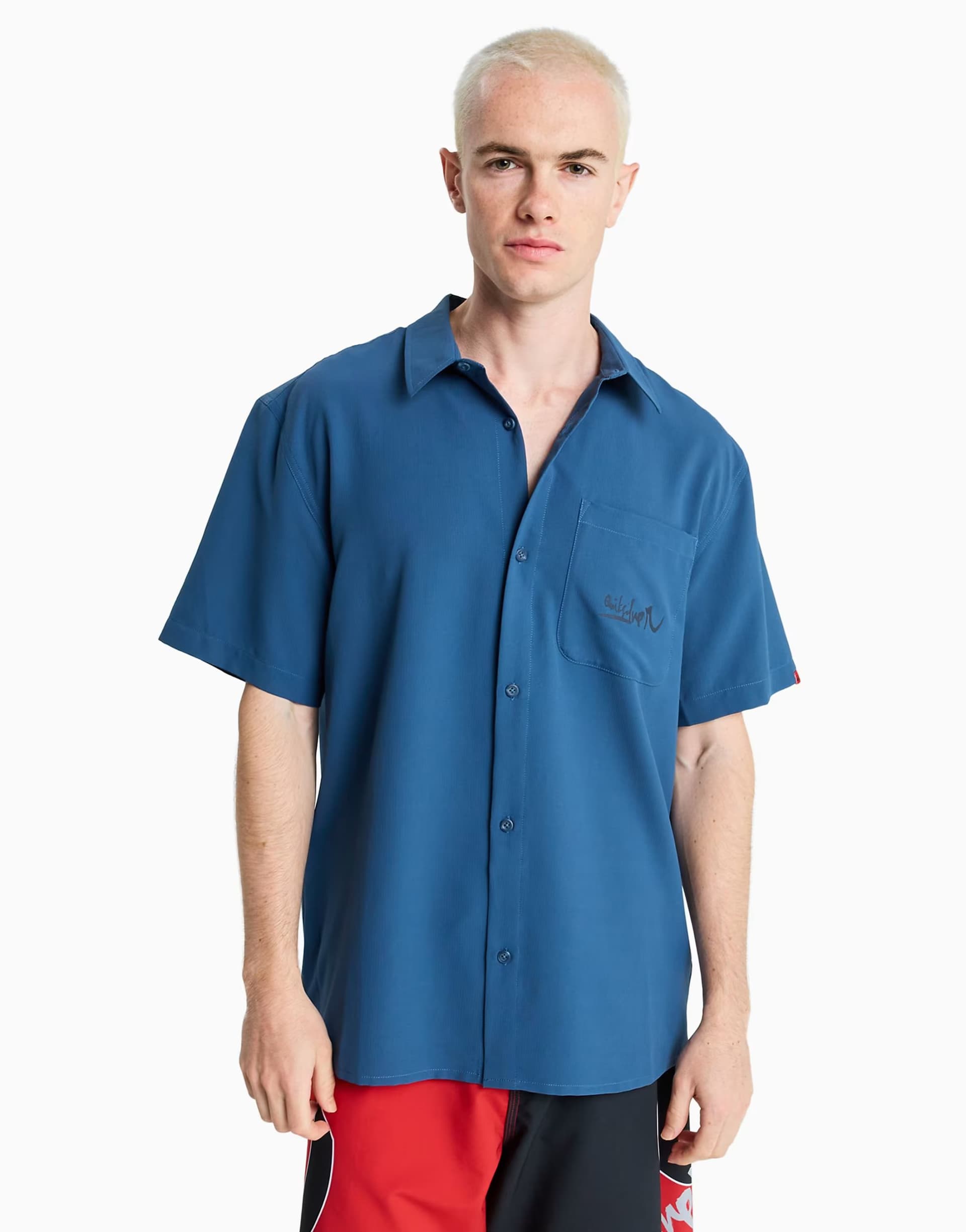ASOS Quiksilver Yg lithium short sleeve shirt in blue