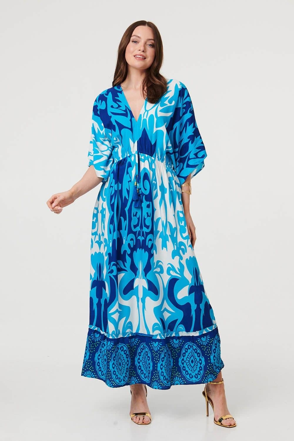Izabel London Izabel London Women's Abstract 3/4 Sleeve Relaxed Maxi Dress in Blue