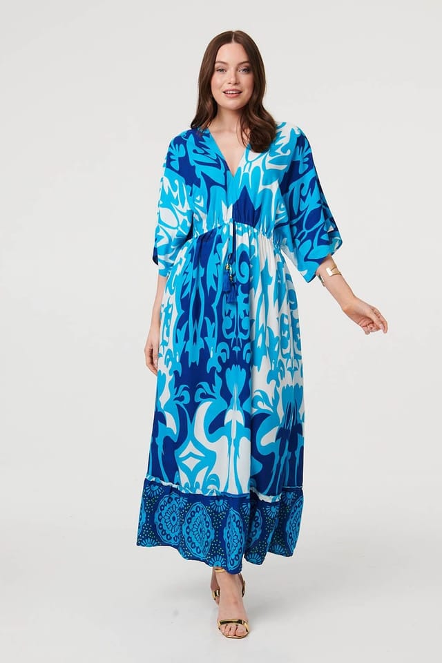 Izabel London Izabel London Women's Abstract 3/4 Sleeve Relaxed Maxi Dress in Blue - 2