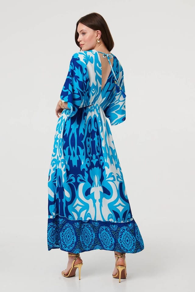 Izabel London Izabel London Women's Abstract 3/4 Sleeve Relaxed Maxi Dress in Blue - 3