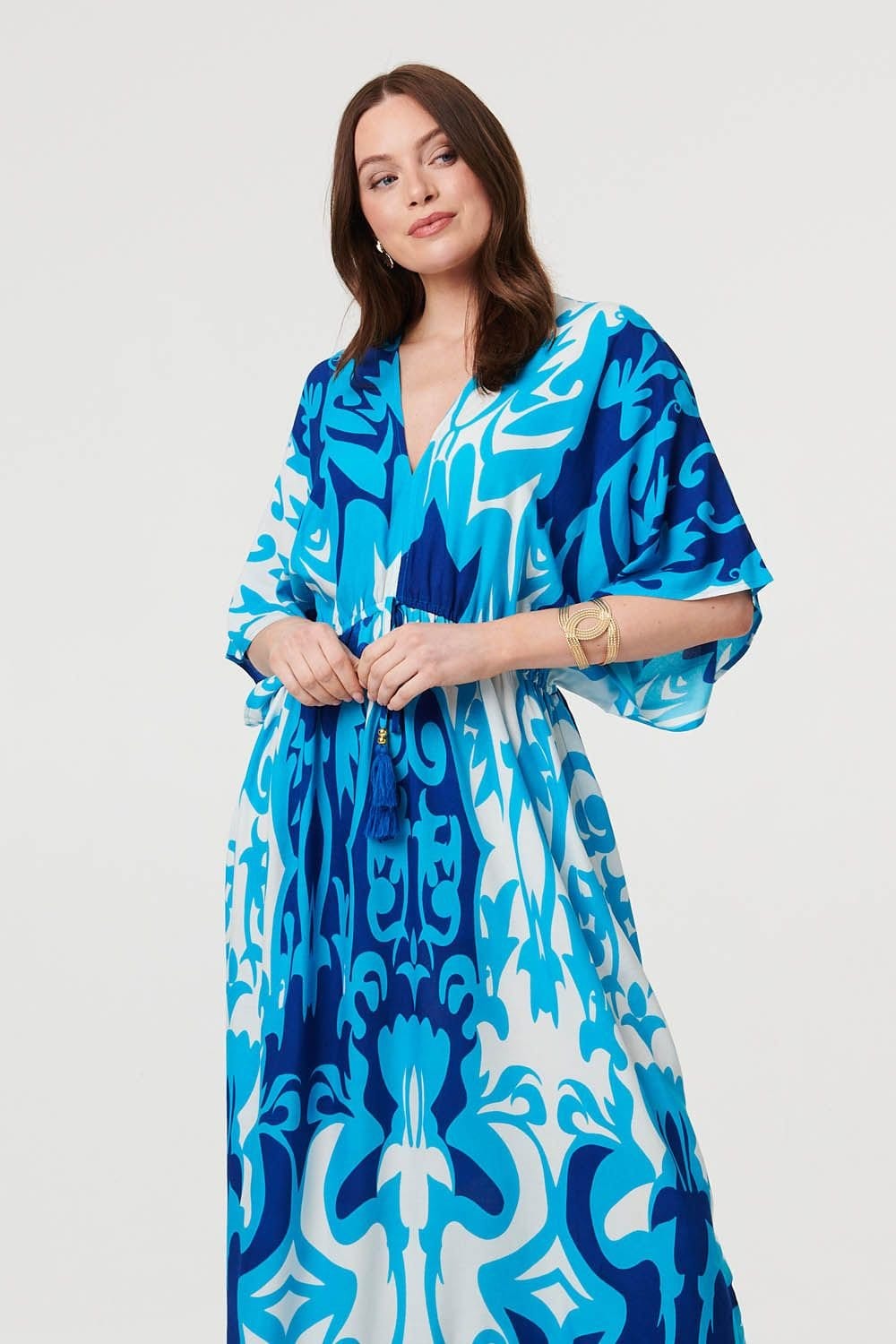 Izabel London Izabel London Women's Abstract 3/4 Sleeve Relaxed Maxi Dress in Blue - 4