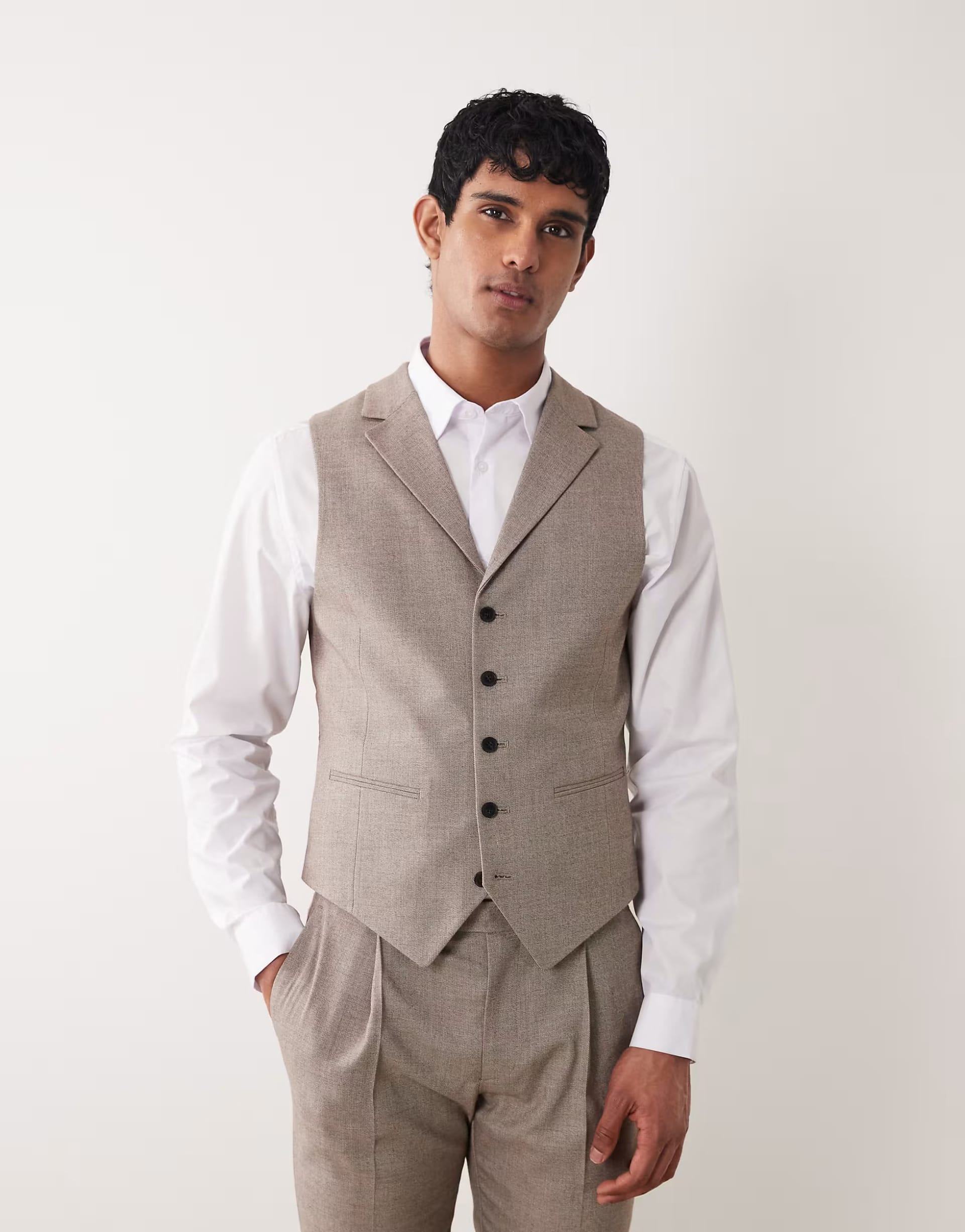 ASOS DESIGN Brown Wool Blend Skinny Suit Waistcoat